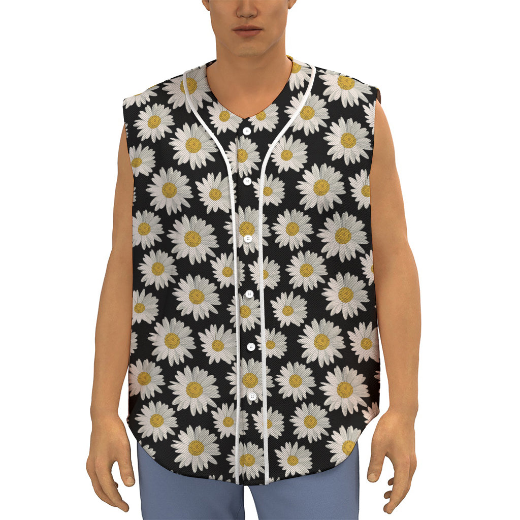 Daisy Flower Pattern Print Sleeveless Baseball Jersey
