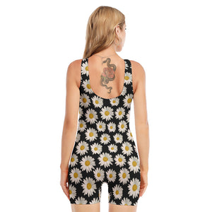 Daisy Flower Pattern Print Sleeveless One Piece Swimsuit