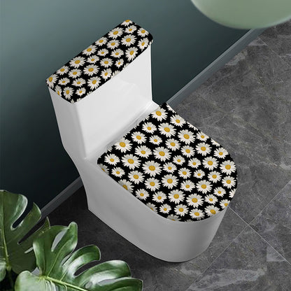 Daisy Flower Pattern Print Toilet Lid And Tank Cover Set