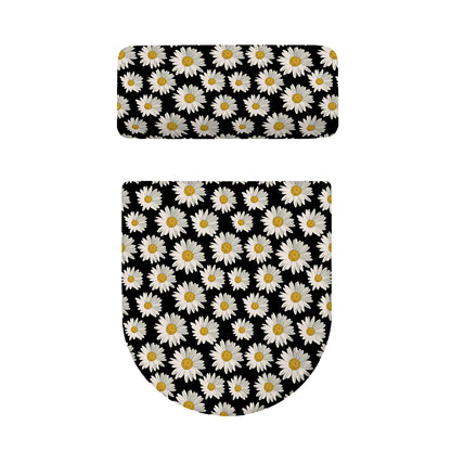 Daisy Flower Pattern Print Toilet Lid And Tank Cover Set