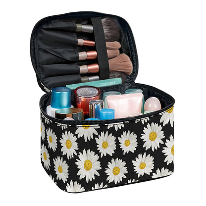 Daisy Flower Pattern Print Travel Makeup Bag