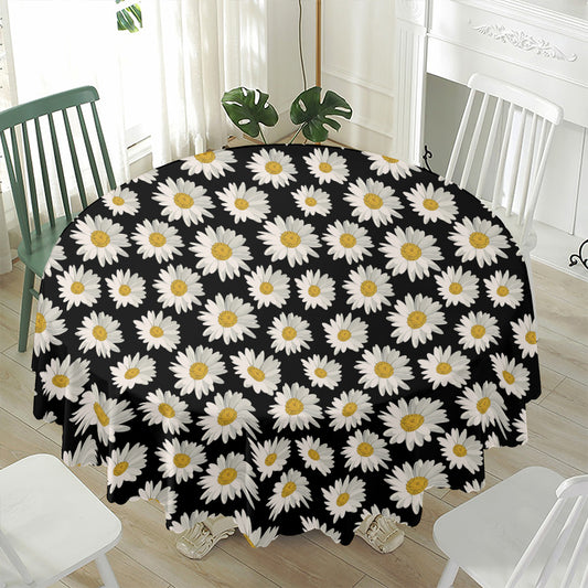 Daisy Flower Pattern Print Waterproof Round Tablecloth