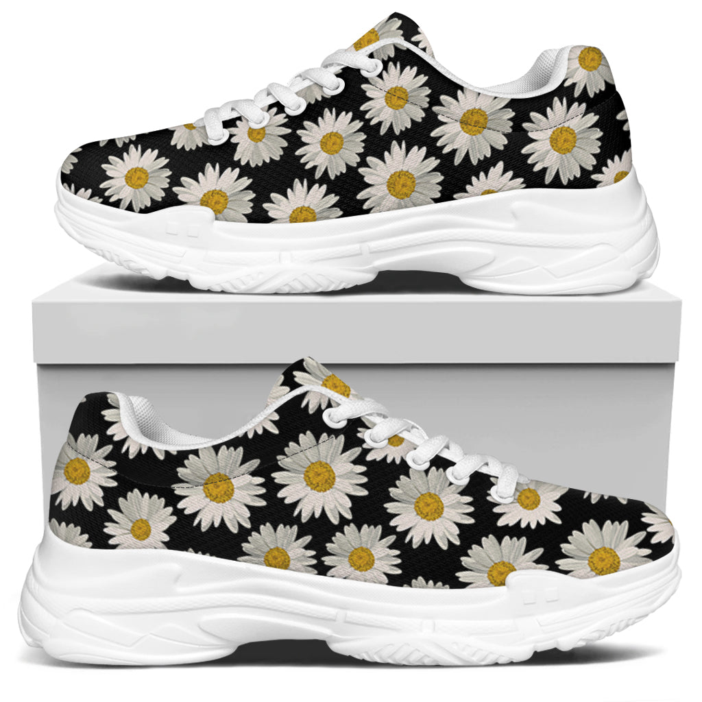 Daisy Flower Pattern Print White Chunky Shoes
