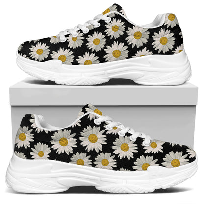 Daisy Flower Pattern Print White Chunky Shoes