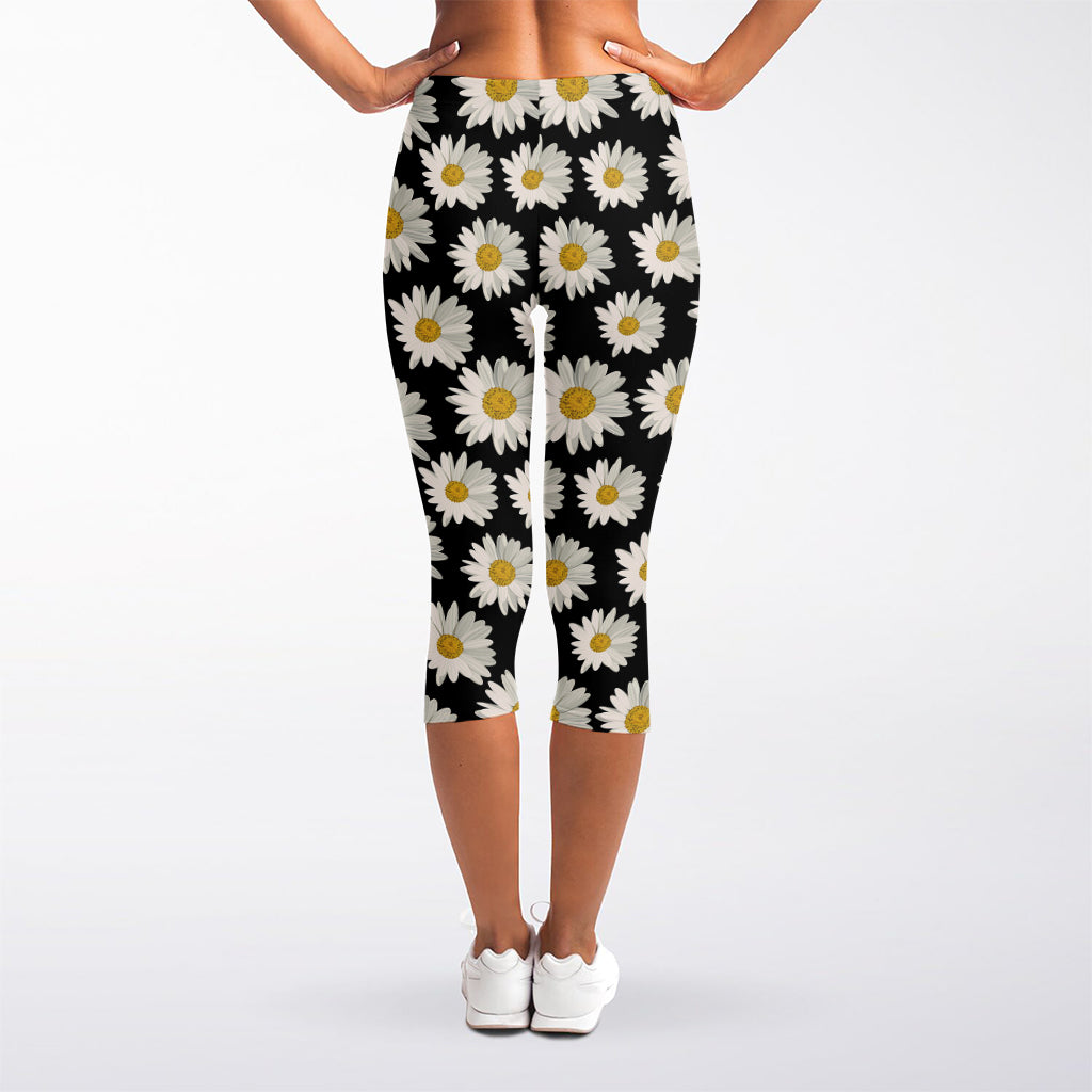 Daisy Flower Pattern Print Women's Capri Leggings
