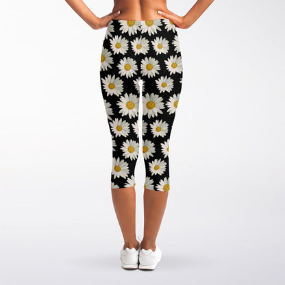 Daisy Flower Pattern Print Women's Capri Leggings