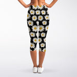Daisy Flower Pattern Print Women's Capri Leggings