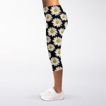 Daisy Flower Pattern Print Women's Capri Leggings