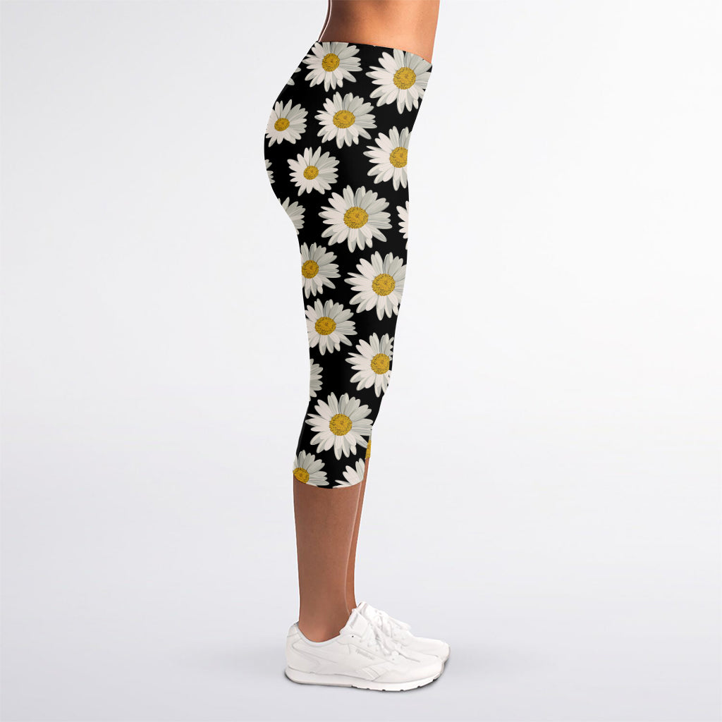 Daisy Flower Pattern Print Women's Capri Leggings