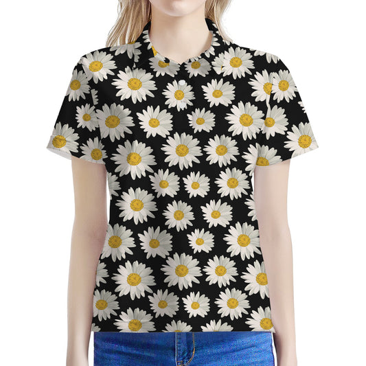 Daisy Flower Pattern Print Women's Polo Shirt