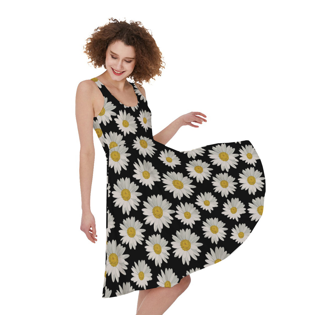 Daisy Flower Pattern Print Women's Sleeveless Dress