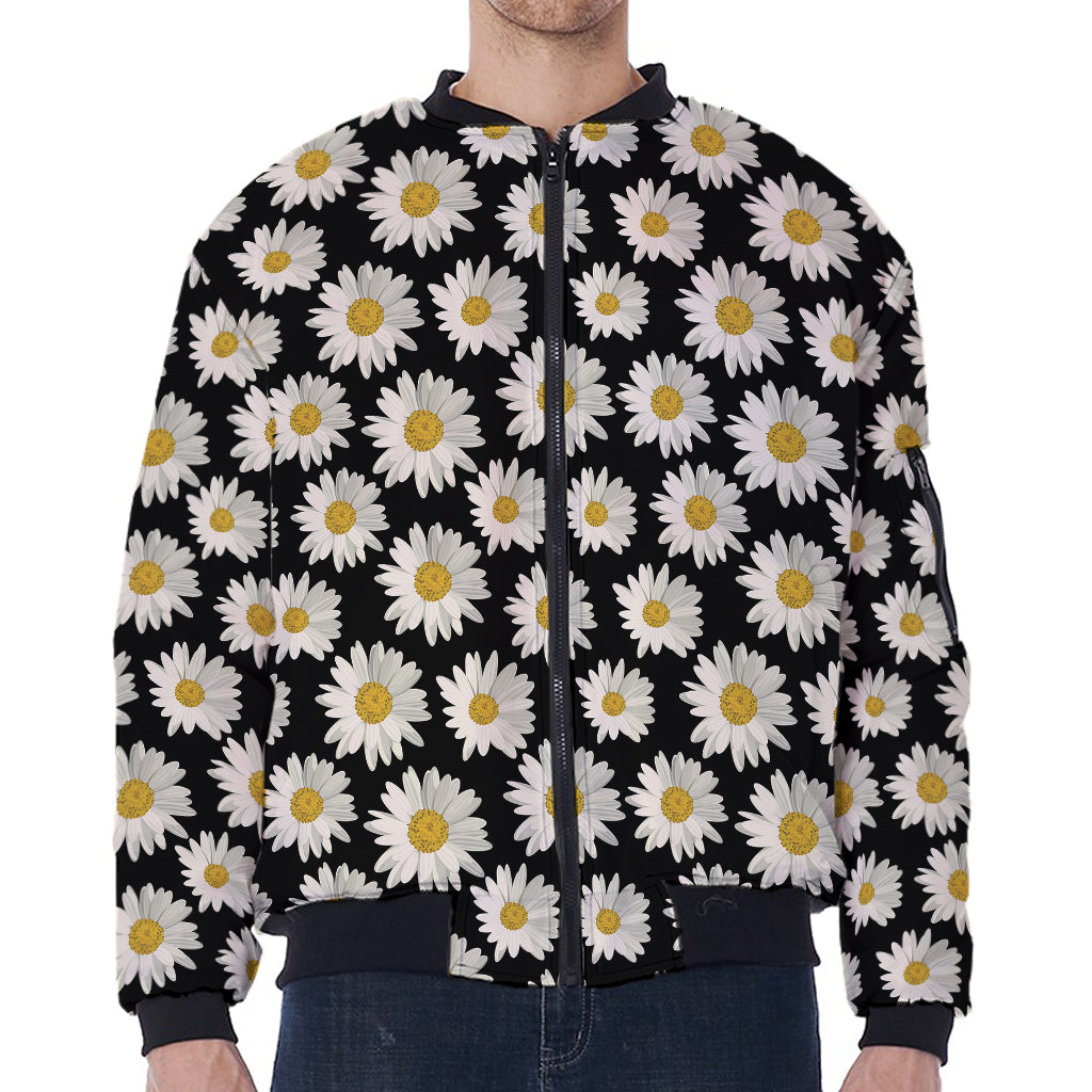 Daisy Flower Pattern Print Zip Sleeve Bomber Jacket
