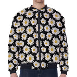 Daisy Flower Pattern Print Zip Sleeve Bomber Jacket