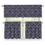 Damask Boho Pattern Print 3 Piece Kitchen Curtains
