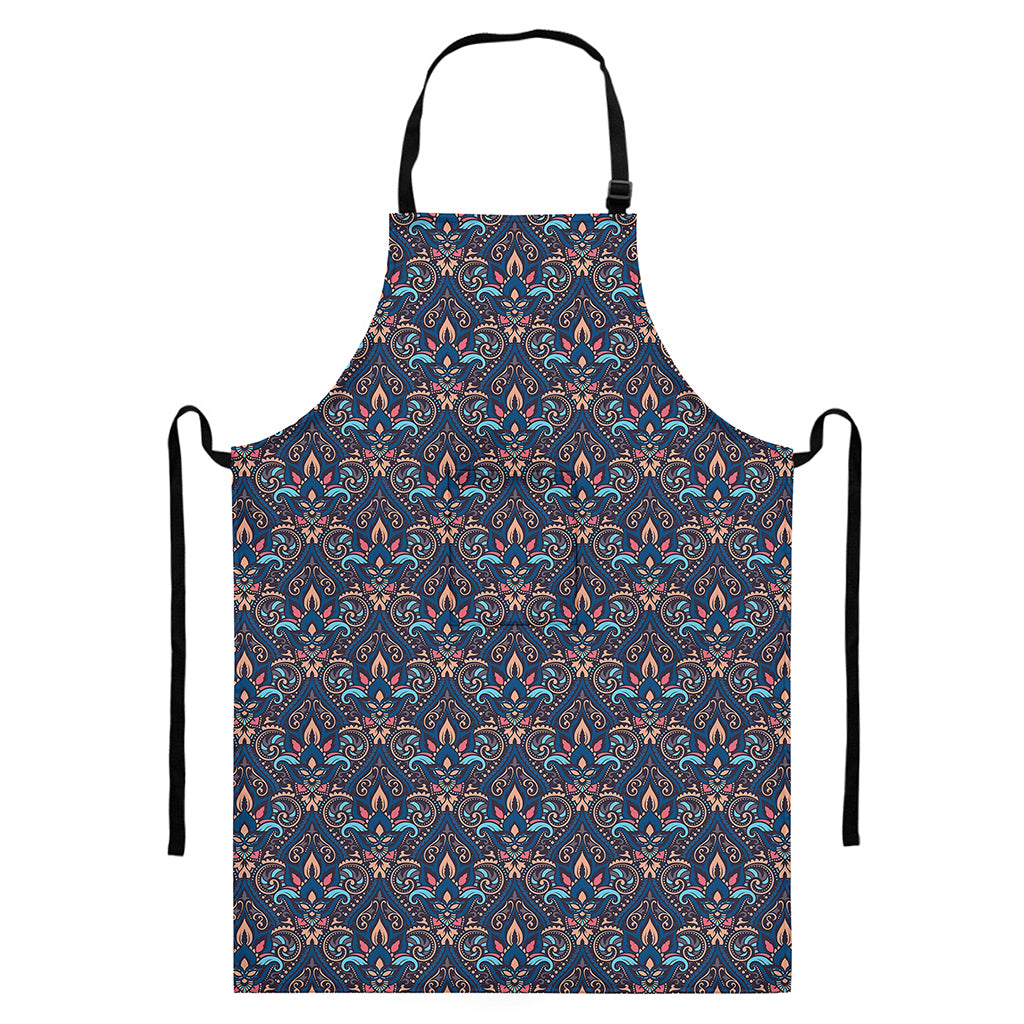 Damask Boho Pattern Print Bib Apron With Pocket