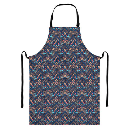 Damask Boho Pattern Print Bib Apron With Pocket