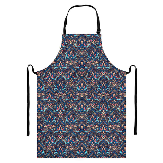Damask Boho Pattern Print Bib Apron With Pocket