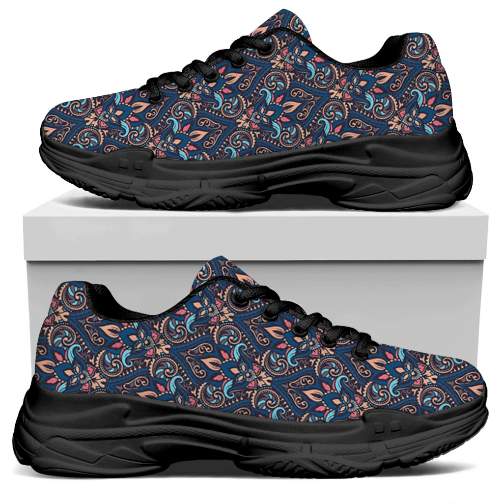 Damask Boho Pattern Print Black Chunky Shoes