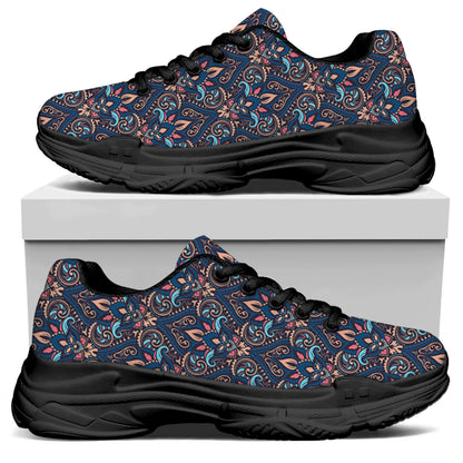 Damask Boho Pattern Print Black Chunky Shoes