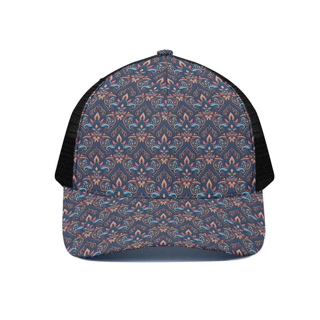 Damask Boho Pattern Print Black Mesh Trucker Cap