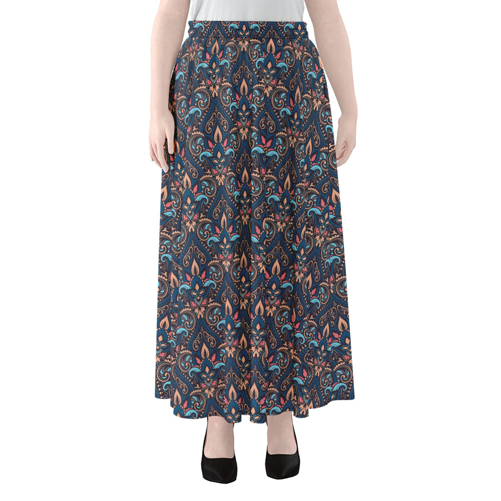 Damask Boho Pattern Print Chiffon Maxi Skirt