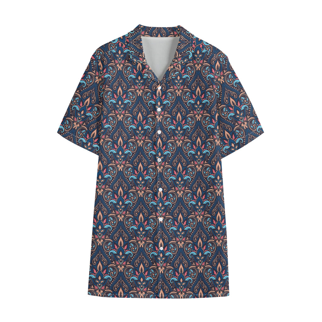 Damask Boho Pattern Print Cotton Hawaiian Shirt