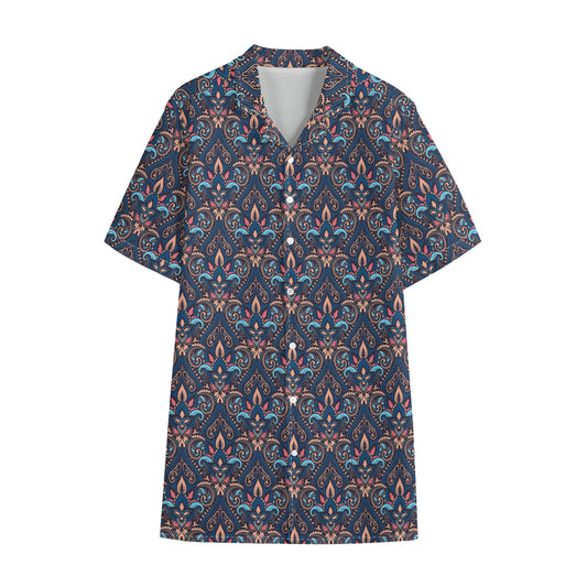 Damask Boho Pattern Print Cotton Hawaiian Shirt