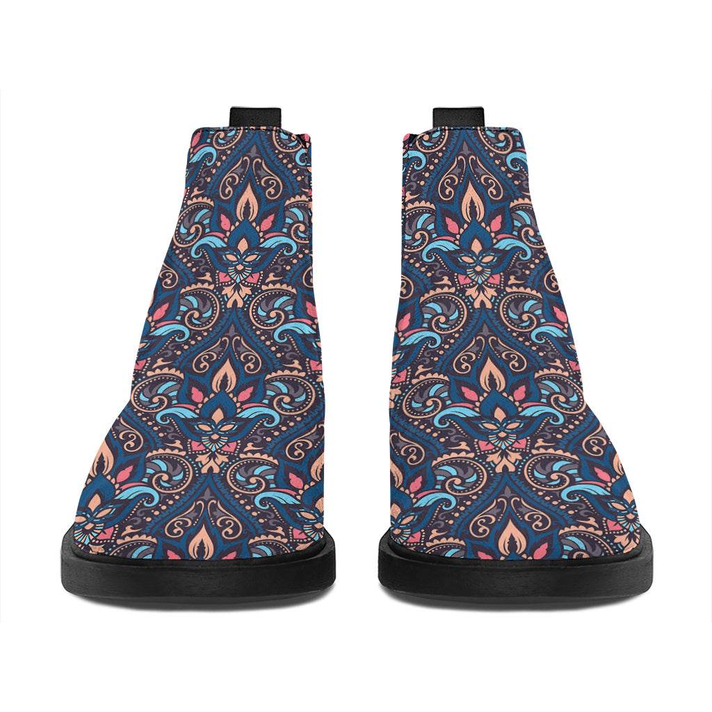 Damask Boho Pattern Print Flat Ankle Boots