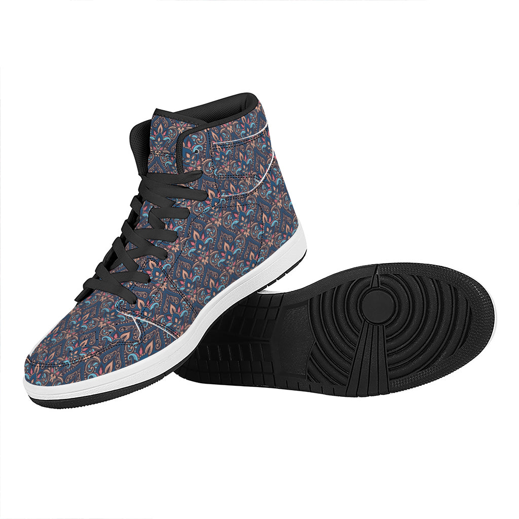 Damask Boho Pattern Print High Top Leather Sneakers