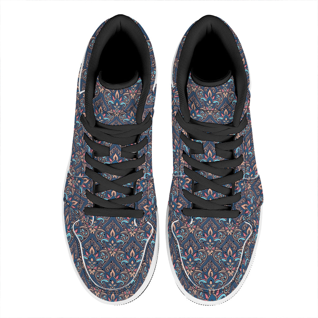 Damask Boho Pattern Print High Top Leather Sneakers