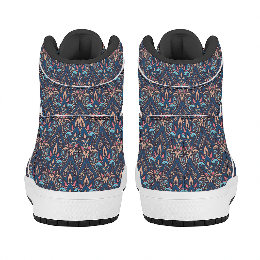 Damask Boho Pattern Print High Top Leather Sneakers