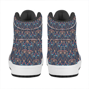 Damask Boho Pattern Print High Top Leather Sneakers