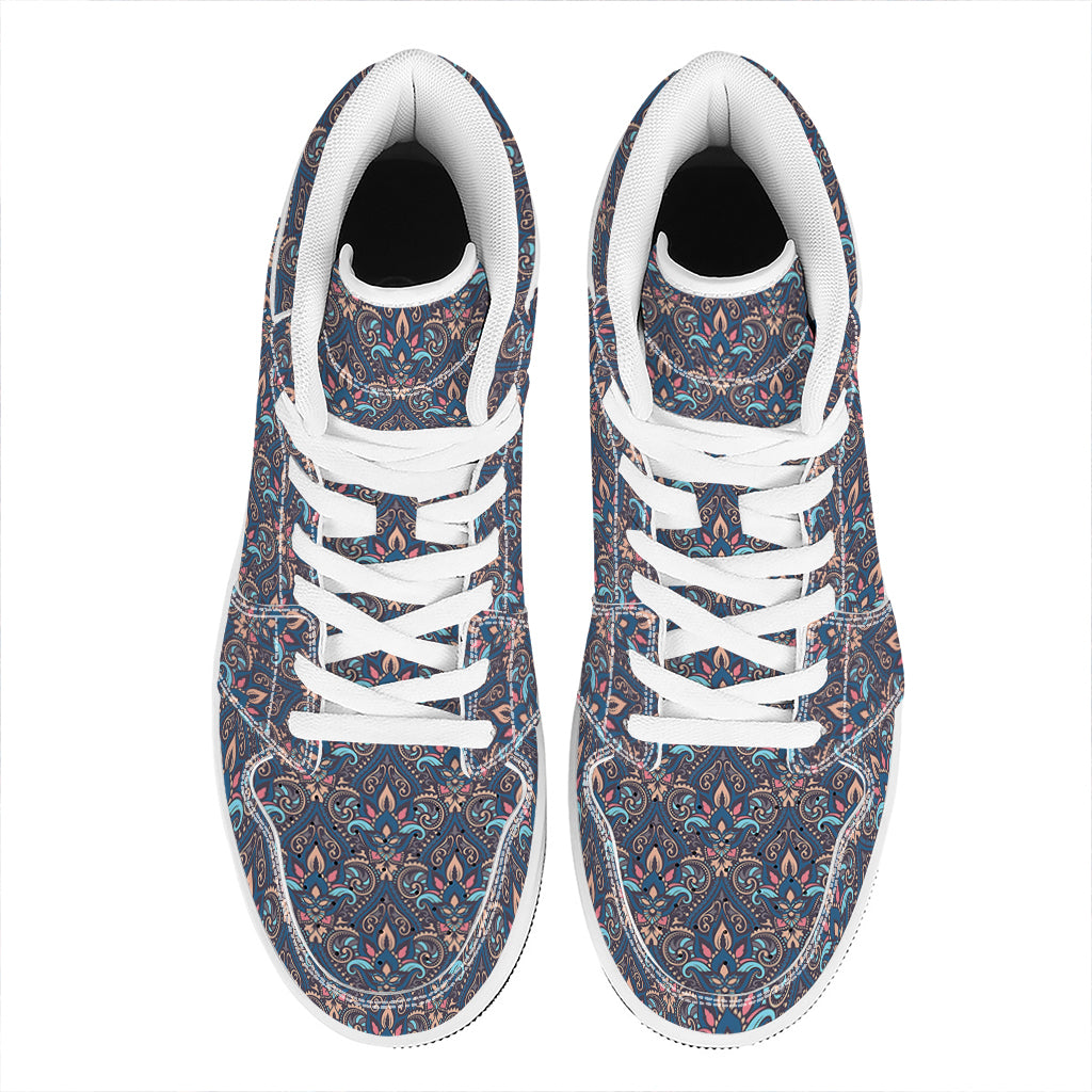 Damask Boho Pattern Print High Top Leather Sneakers