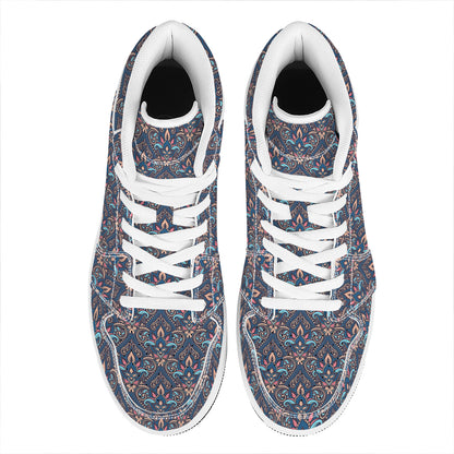 Damask Boho Pattern Print High Top Leather Sneakers