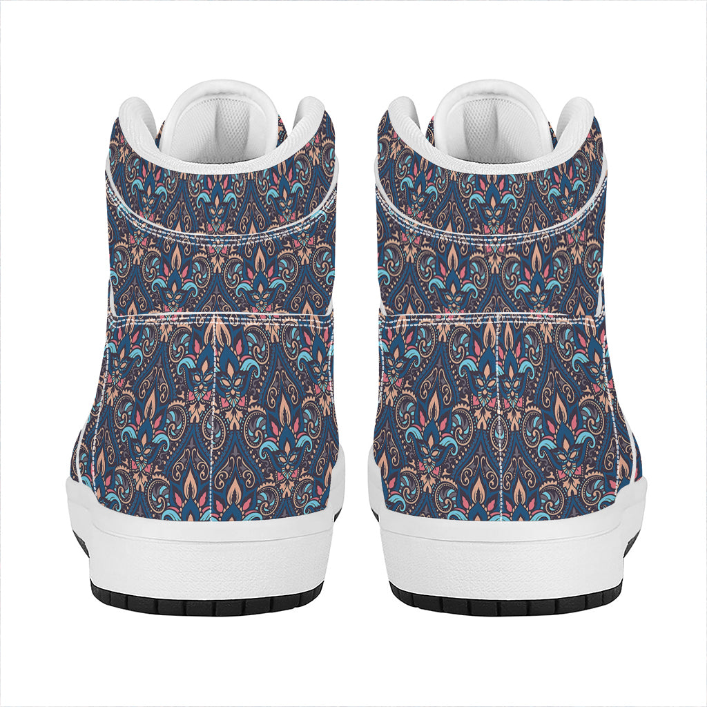 Damask Boho Pattern Print High Top Leather Sneakers