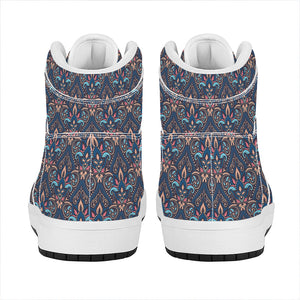 Damask Boho Pattern Print High Top Leather Sneakers