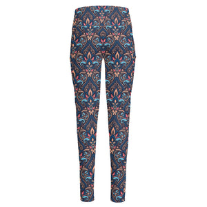 Damask Boho Pattern Print High-Waisted Pocket Leggings