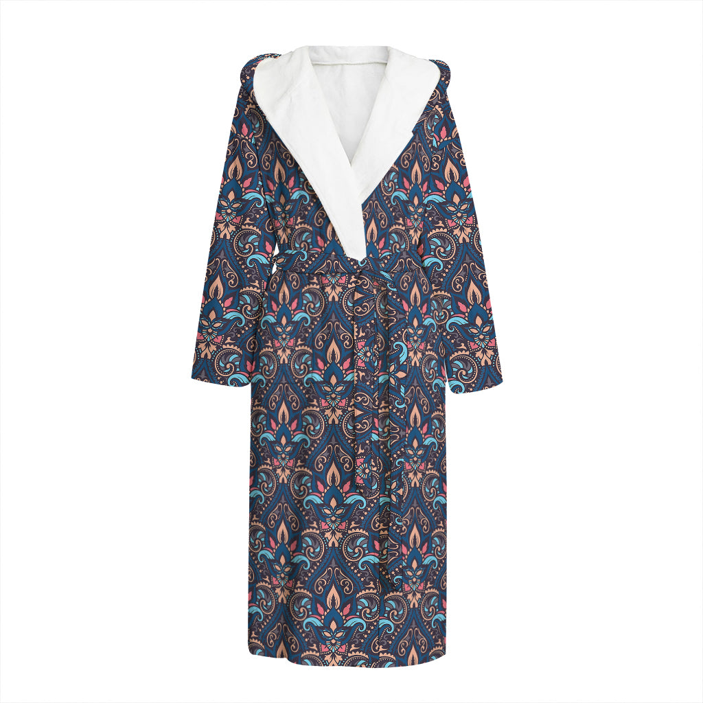 Damask Boho Pattern Print Hooded Bathrobe