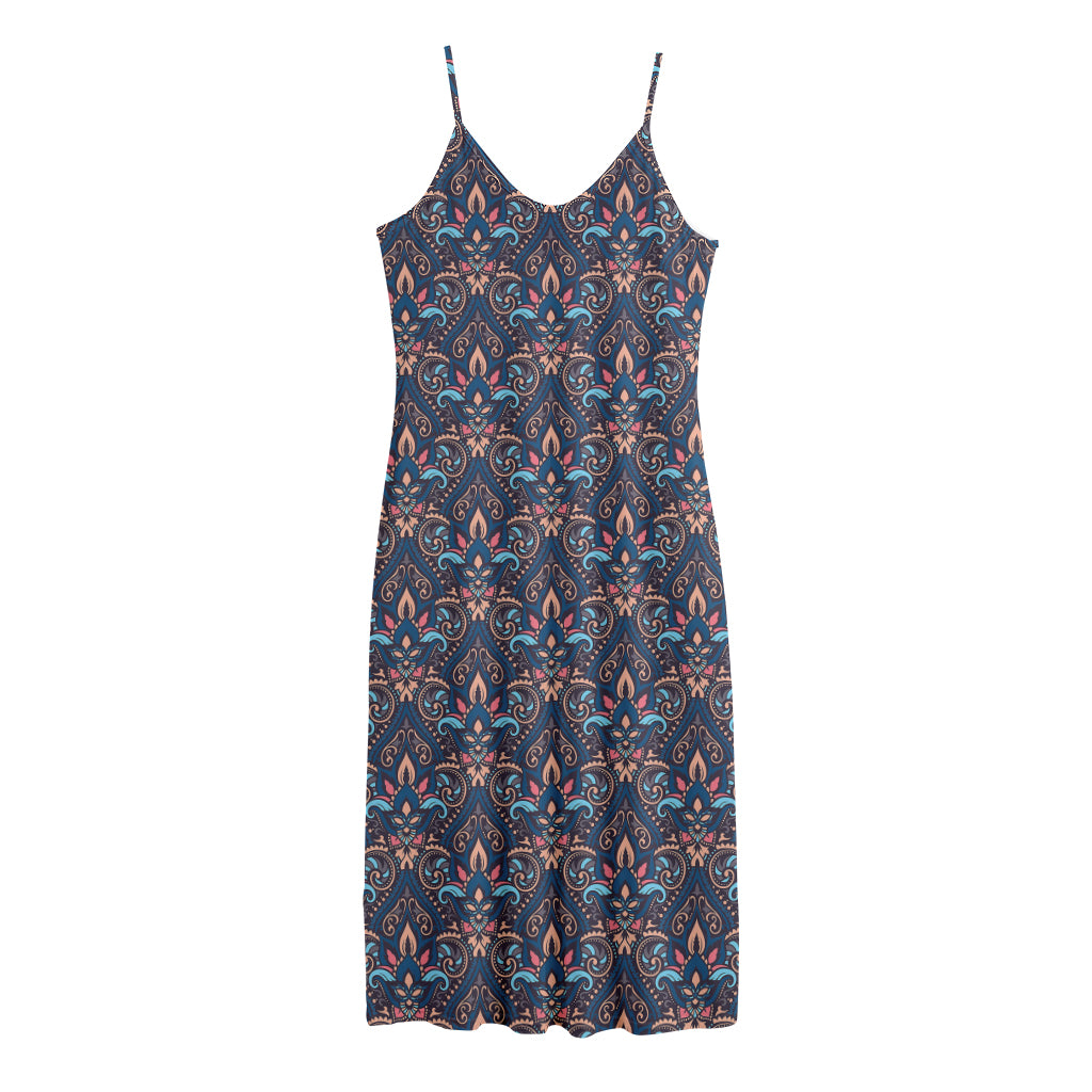 Damask Boho Pattern Print Jersey Midi Cami Dress