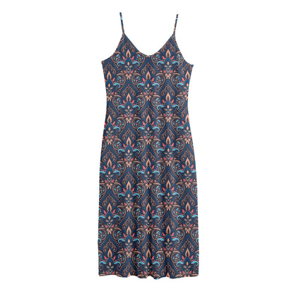 Damask Boho Pattern Print Jersey Midi Cami Dress