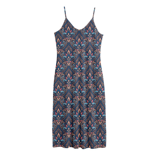 Damask Boho Pattern Print Jersey Midi Cami Dress