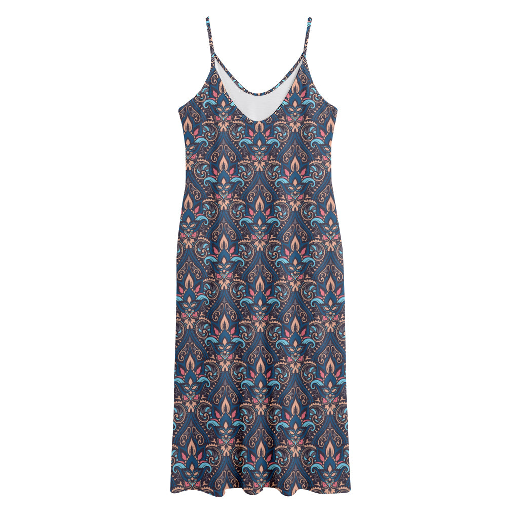 Damask Boho Pattern Print Jersey Midi Cami Dress