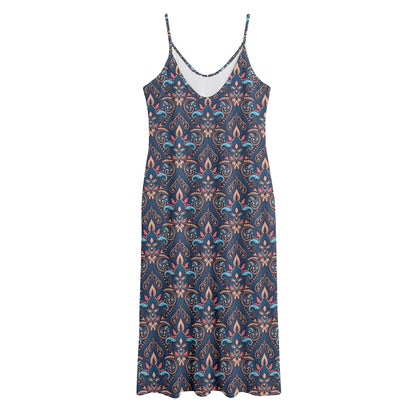 Damask Boho Pattern Print Jersey Midi Cami Dress
