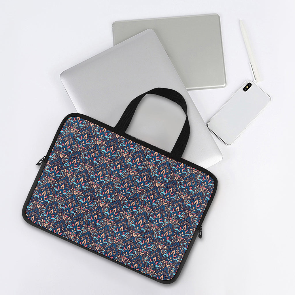 Damask Boho Pattern Print Laptop Sleeve With Handle