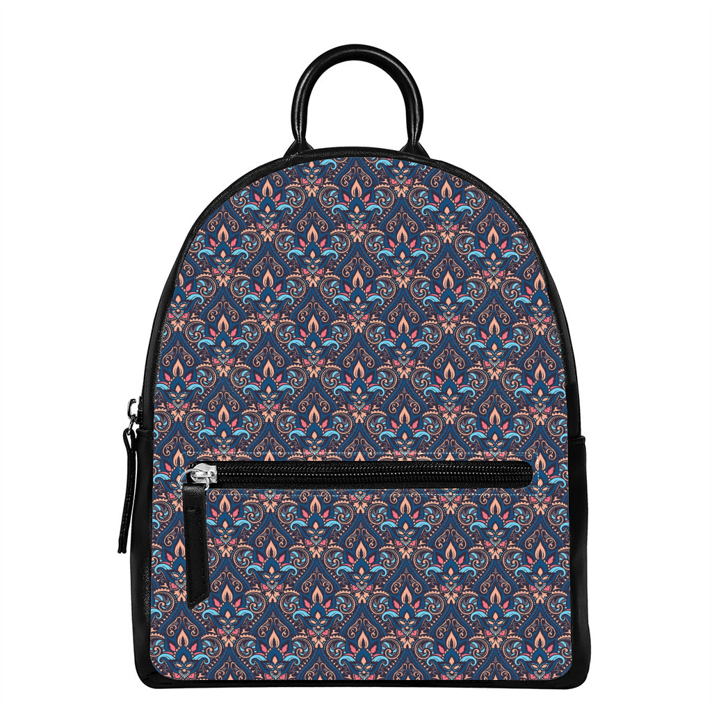 Damask Boho Pattern Print Leather Backpack