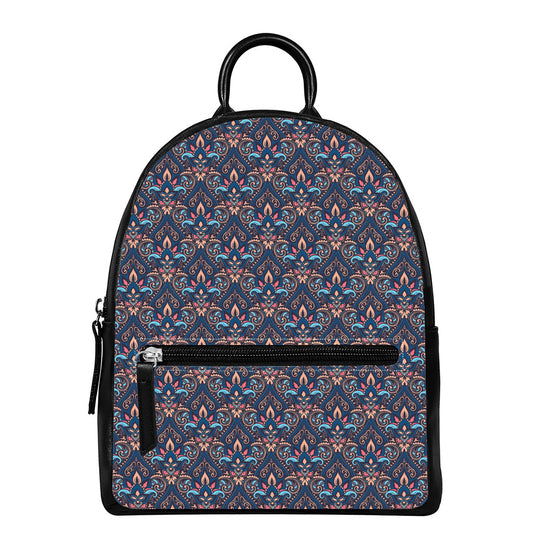Damask Boho Pattern Print Leather Backpack