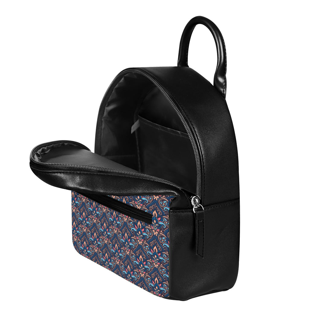 Damask Boho Pattern Print Leather Backpack