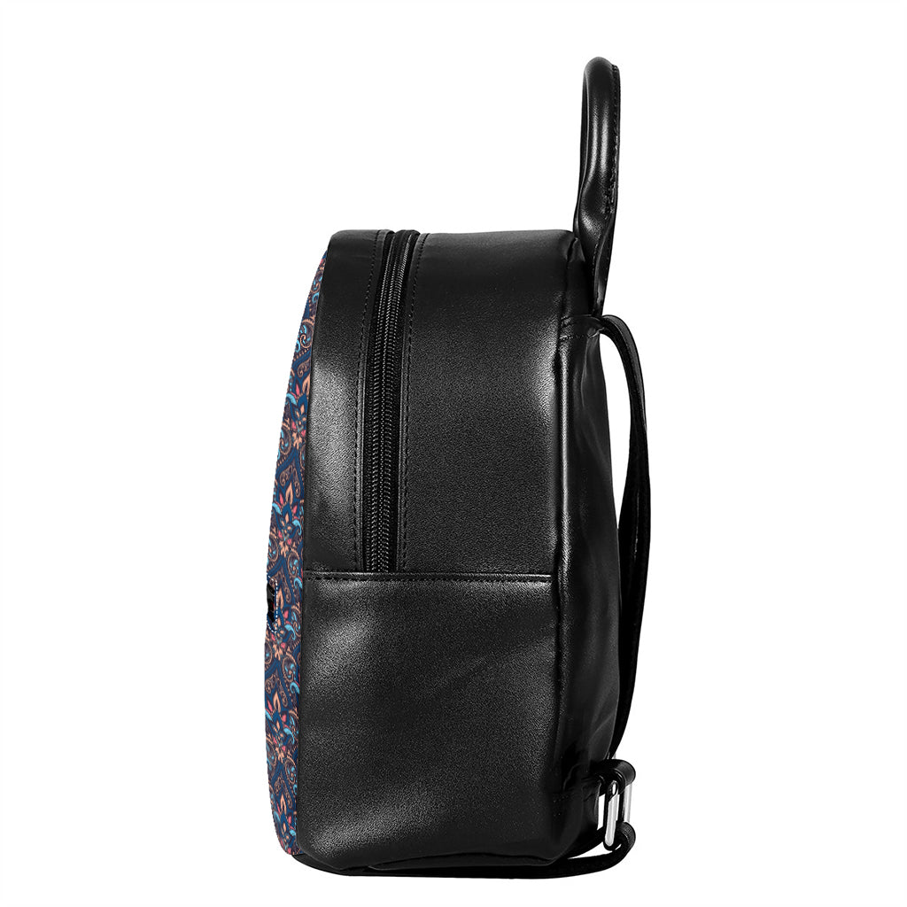 Damask Boho Pattern Print Leather Backpack