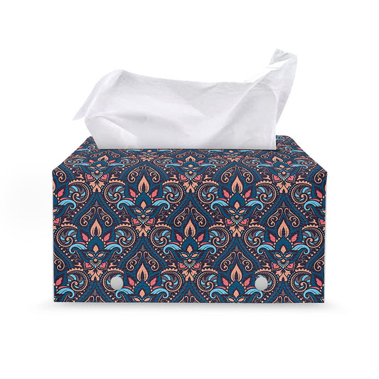 Damask Boho Pattern Print Leather Tissue Box Cover