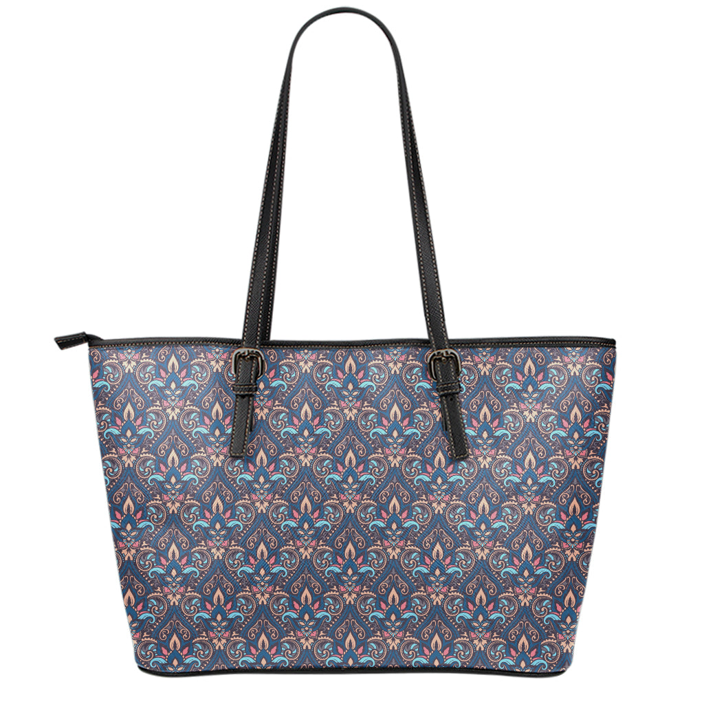 Damask Boho Pattern Print Leather Tote Bag